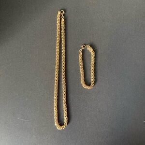 Gold Byzantine Chain Necklace and Bracelet Set - Italian 18ct gold plated 925